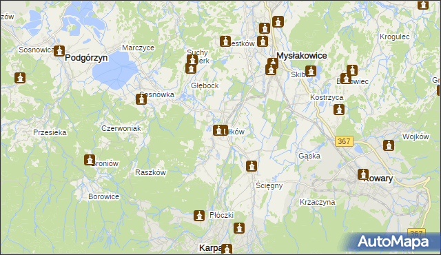 mapa Miłków gmina Podgórzyn, Miłków gmina Podgórzyn na mapie Targeo