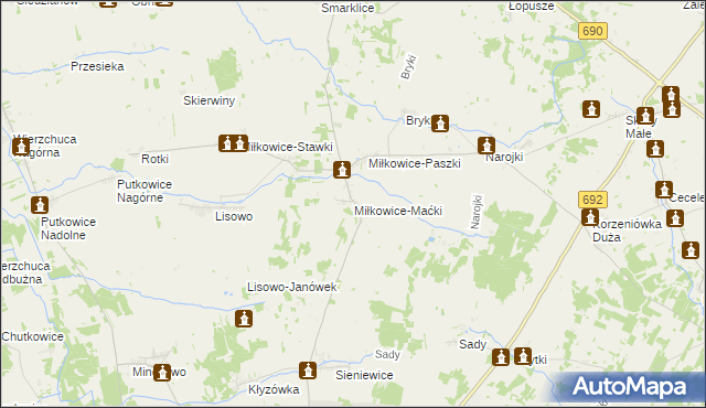 mapa Miłkowice-Maćki, Miłkowice-Maćki na mapie Targeo