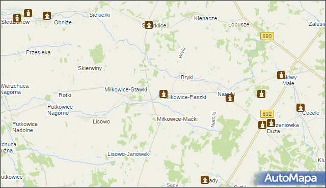 mapa Miłkowice-Paszki, Miłkowice-Paszki na mapie Targeo