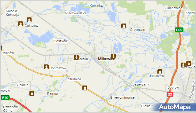 mapa Miłkowice powiat legnicki, Miłkowice powiat legnicki na mapie Targeo