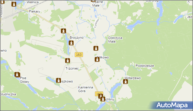 mapa Miłkowo gmina Czaplinek, Miłkowo gmina Czaplinek na mapie Targeo