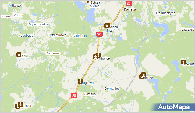 mapa Miłocice gmina Miastko, Miłocice gmina Miastko na mapie Targeo