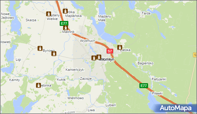 mapa Miłomłyn, Miłomłyn na mapie Targeo