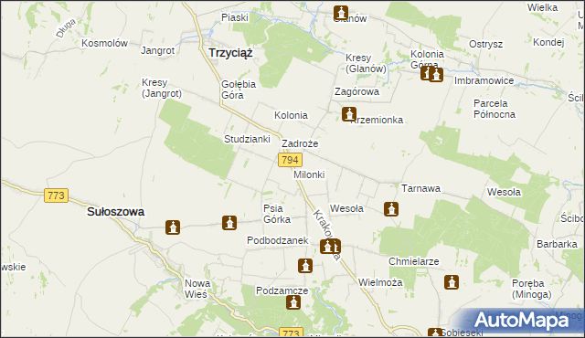 mapa Milonki gmina Trzyciąż, Milonki gmina Trzyciąż na mapie Targeo