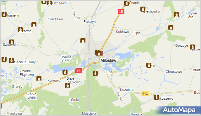 mapa Miłosław powiat wrzesiński, Miłosław powiat wrzesiński na mapie Targeo