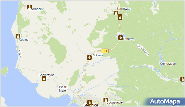 mapa Miłowo gmina Stepnica, Miłowo gmina Stepnica na mapie Targeo