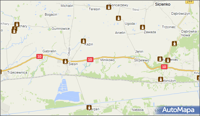 mapa Minikowo gmina Nakło nad Notecią, Minikowo gmina Nakło nad Notecią na mapie Targeo