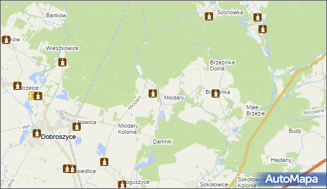 mapa Miodary gmina Dobroszyce, Miodary gmina Dobroszyce na mapie Targeo