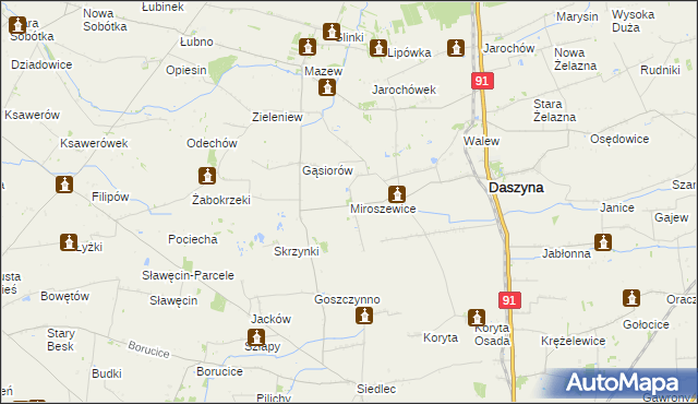 mapa Miroszewice, Miroszewice na mapie Targeo