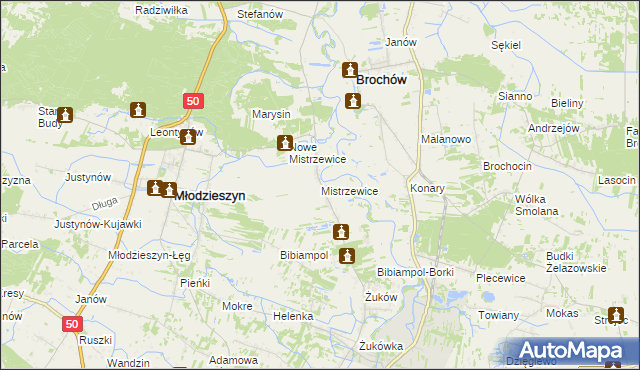 mapa Mistrzewice, Mistrzewice na mapie Targeo