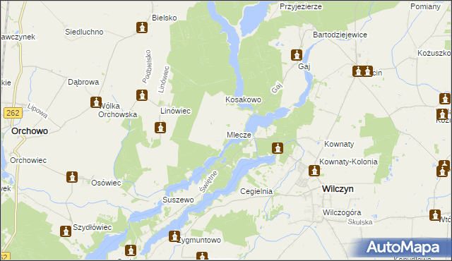 mapa Mlecze gmina Orchowo, Mlecze gmina Orchowo na mapie Targeo