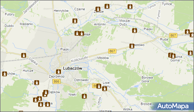 mapa Młodów gmina Lubaczów, Młodów gmina Lubaczów na mapie Targeo