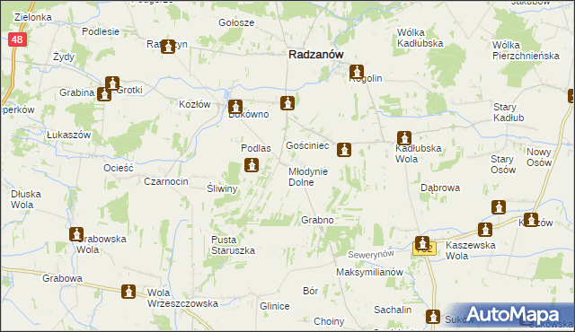 mapa Młodynie Dolne, Młodynie Dolne na mapie Targeo