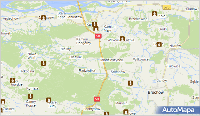 mapa Młodzieszynek gmina Młodzieszyn, Młodzieszynek gmina Młodzieszyn na mapie Targeo