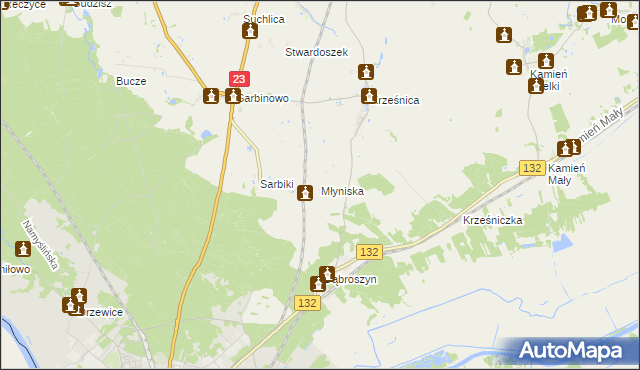 mapa Młyniska gmina Dębno, Młyniska gmina Dębno na mapie Targeo