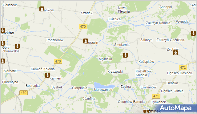 mapa Młynisko gmina Koźminek, Młynisko gmina Koźminek na mapie Targeo