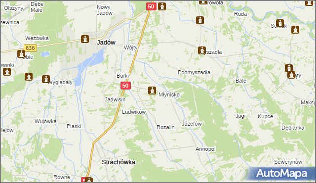 mapa Młynisko gmina Strachówka, Młynisko gmina Strachówka na mapie Targeo