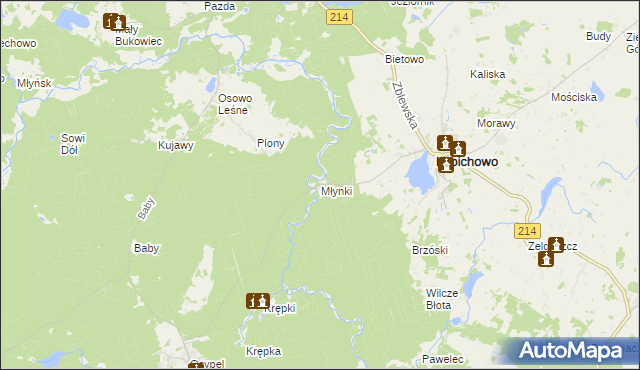 mapa Młynki gmina Lubichowo, Młynki gmina Lubichowo na mapie Targeo