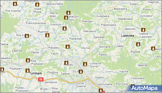 mapa Młynne, Młynne na mapie Targeo