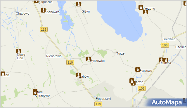 mapa Młyny gmina Pyrzyce, Młyny gmina Pyrzyce na mapie Targeo