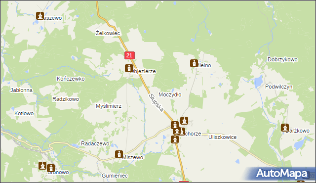 mapa Moczydło gmina Trzebielino, Moczydło gmina Trzebielino na mapie Targeo