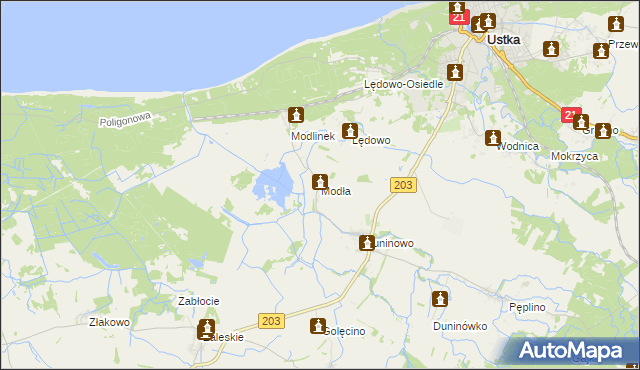 mapa Modła gmina Ustka, Modła gmina Ustka na mapie Targeo