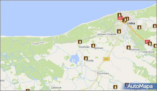 mapa Modlinek gmina Ustka, Modlinek gmina Ustka na mapie Targeo