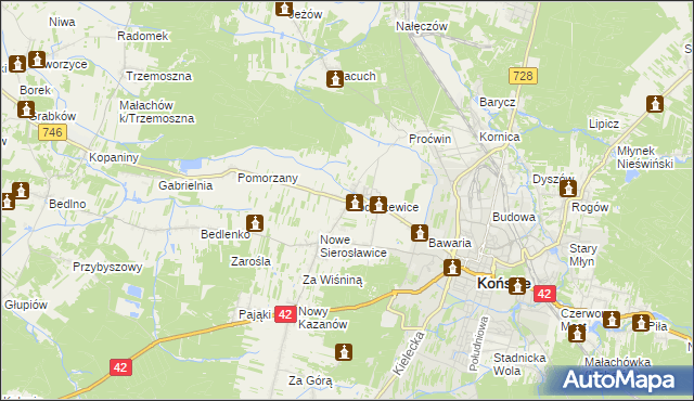 mapa Modliszewice, Modliszewice na mapie Targeo