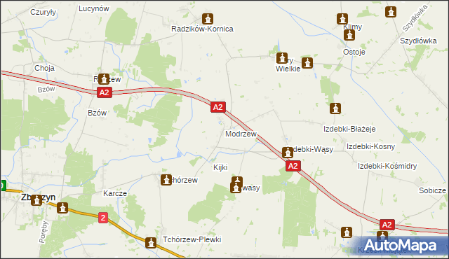 mapa Modrzew gmina Zbuczyn, Modrzew gmina Zbuczyn na mapie Targeo