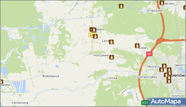 mapa Modrzewie gmina Goleniów, Modrzewie gmina Goleniów na mapie Targeo