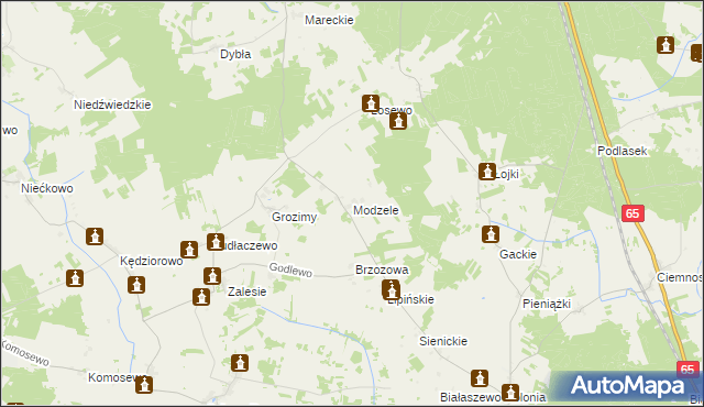 mapa Modzele gmina Grajewo, Modzele gmina Grajewo na mapie Targeo