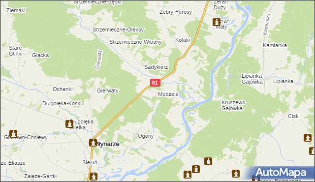 mapa Modzele gmina Młynarze, Modzele gmina Młynarze na mapie Targeo