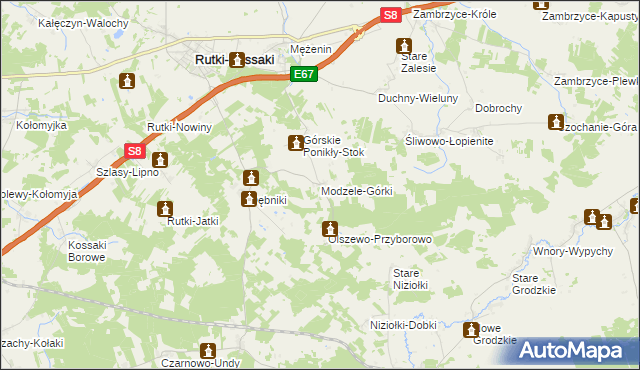 mapa Modzele-Górki, Modzele-Górki na mapie Targeo