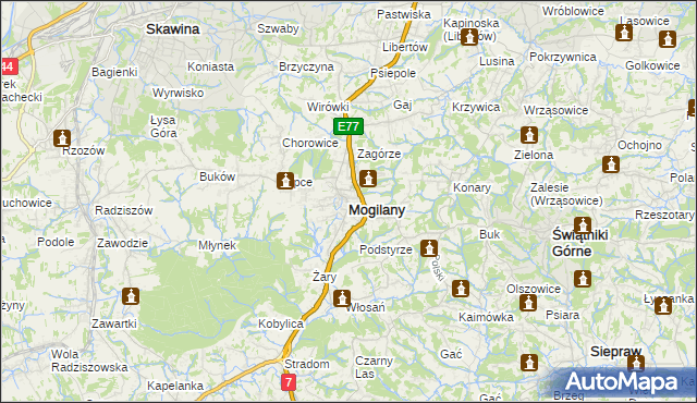 mapa Mogilany, Mogilany na mapie Targeo