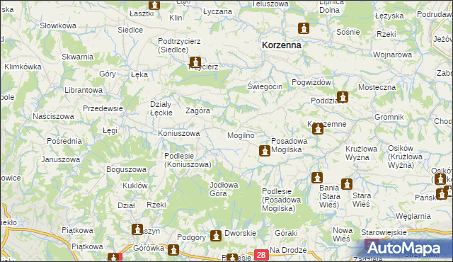 mapa Mogilno gmina Korzenna, Mogilno gmina Korzenna na mapie Targeo