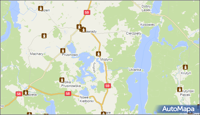 mapa Mojtyny gmina Piecki, Mojtyny gmina Piecki na mapie Targeo