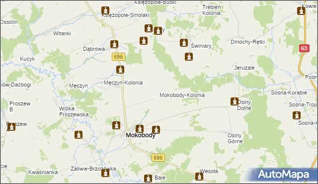 mapa Mokobody-Kolonia, Mokobody-Kolonia na mapie Targeo