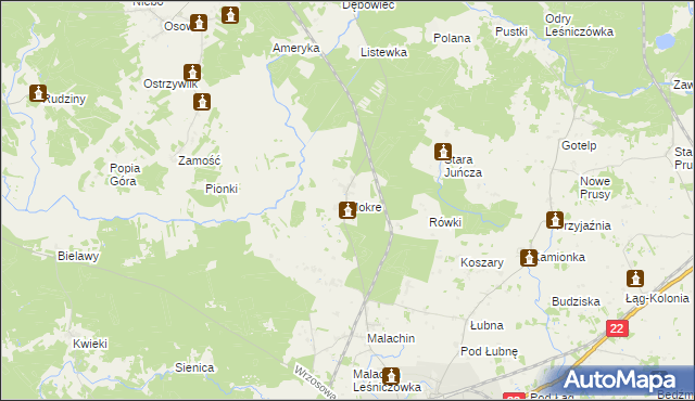 mapa Mokre gmina Czersk, Mokre gmina Czersk na mapie Targeo