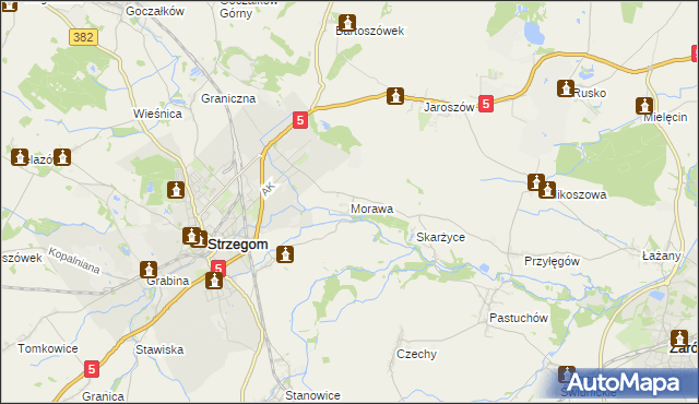 mapa Morawa gmina Strzegom, Morawa gmina Strzegom na mapie Targeo