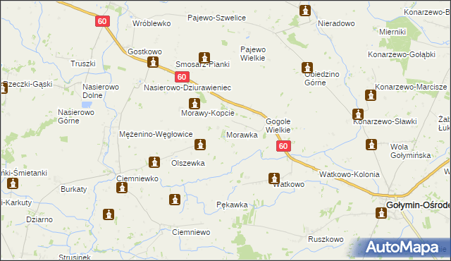 mapa Morawka gmina Gołymin-Ośrodek, Morawka gmina Gołymin-Ośrodek na mapie Targeo