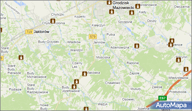 mapa Mościska gmina Grodzisk Mazowiecki, Mościska gmina Grodzisk Mazowiecki na mapie Targeo