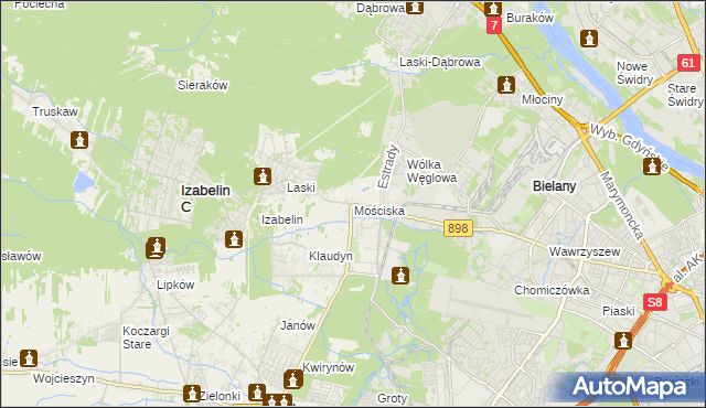 mapa Mościska gmina Izabelin, Mościska gmina Izabelin na mapie Targeo