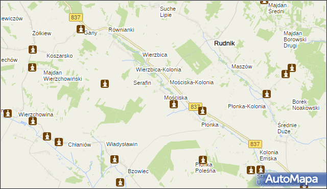 mapa Mościska gmina Rudnik, Mościska gmina Rudnik na mapie Targeo