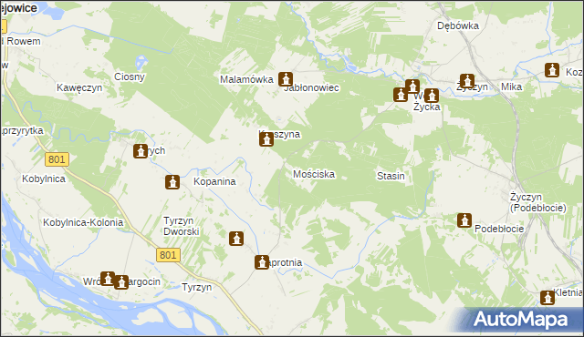 mapa Mościska gmina Trojanów, Mościska gmina Trojanów na mapie Targeo