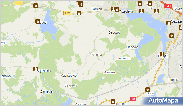 mapa Mosina gmina Szczecinek, Mosina gmina Szczecinek na mapie Targeo