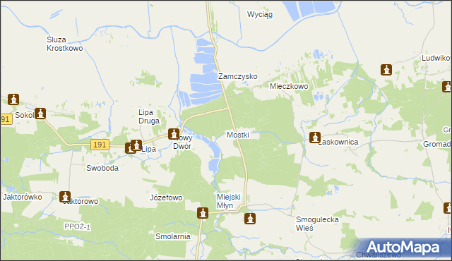 mapa Mostki gmina Gołańcz, Mostki gmina Gołańcz na mapie Targeo