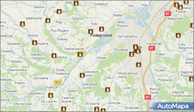 mapa Mostki gmina Stary Sącz, Mostki gmina Stary Sącz na mapie Targeo