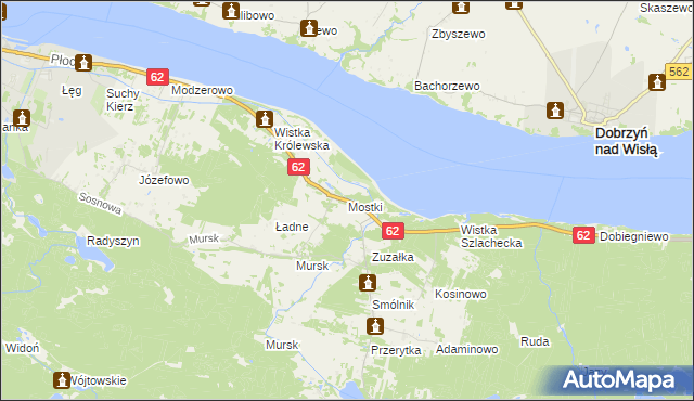 mapa Mostki gmina Włocławek, Mostki gmina Włocławek na mapie Targeo