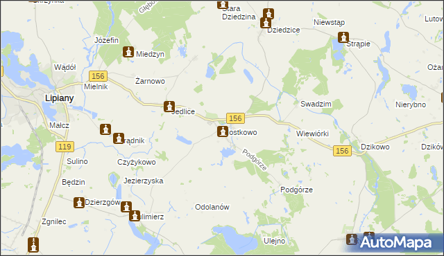 mapa Mostkowo gmina Barlinek, Mostkowo gmina Barlinek na mapie Targeo