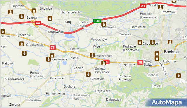 mapa Moszczenica gmina Bochnia, Moszczenica gmina Bochnia na mapie Targeo